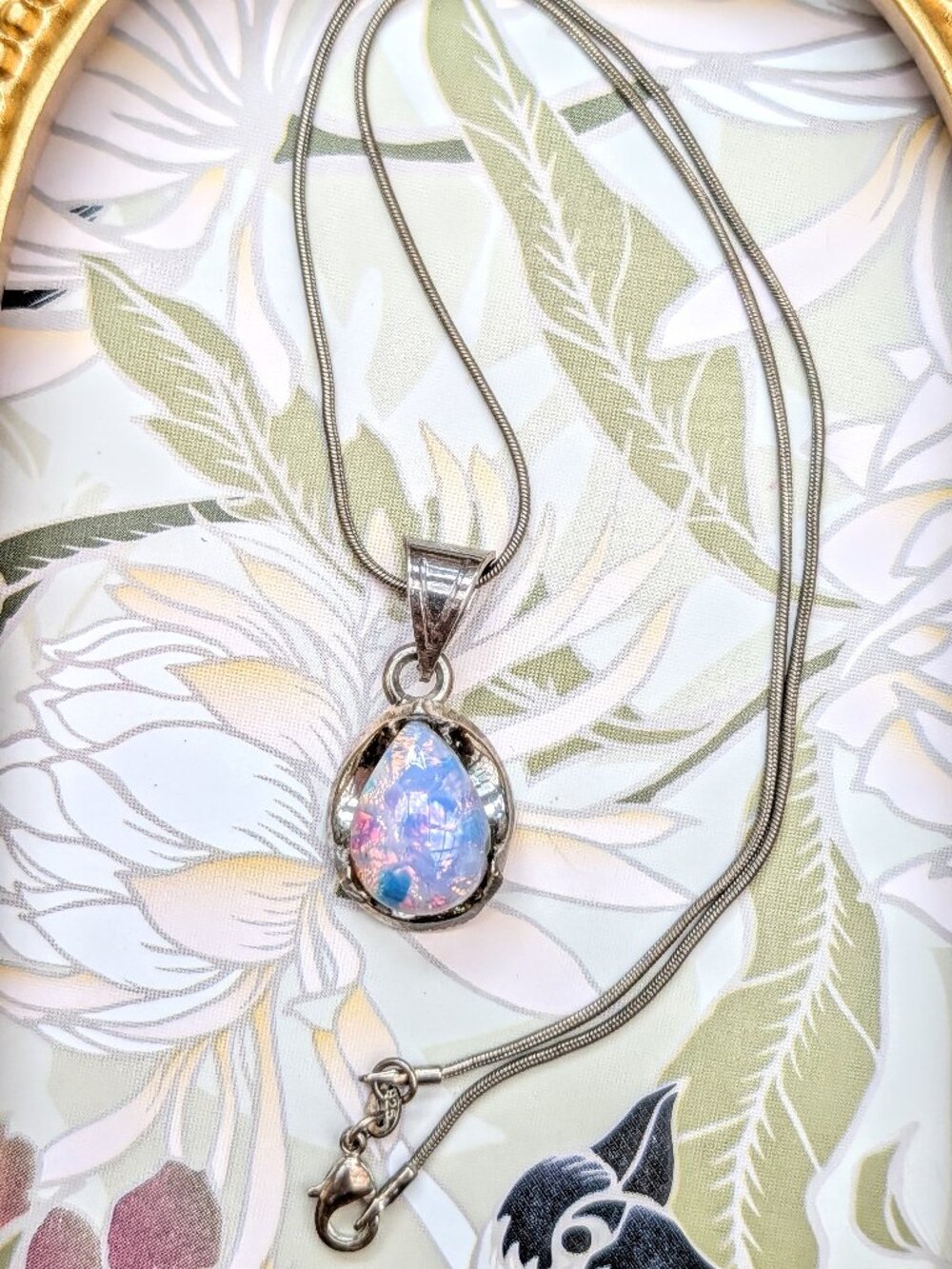 Vintage Fire Opal Sterling Silver Necklace